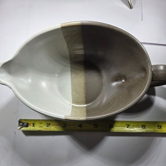 Vtg gravy boat McCoy 7128 Brown Cream stripe Ceramic holiday table serving - Picture 4 of 7